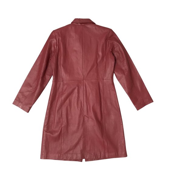 Vintage Womens Red Mid Length Leather Overcoat Size 8 NWOT - Picture 2 of 10